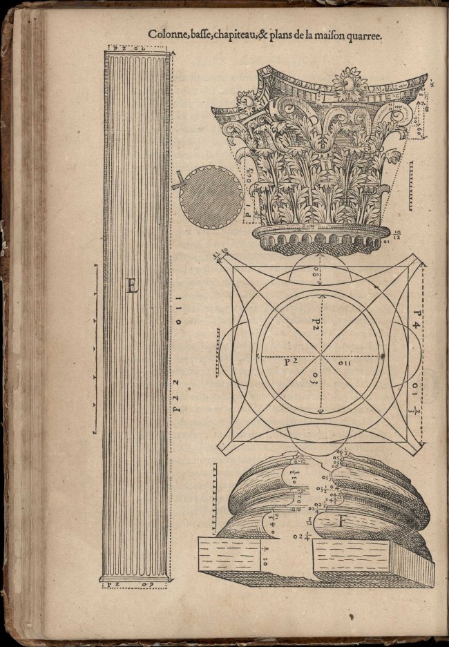 Colonne, basse, chapiteau et plans