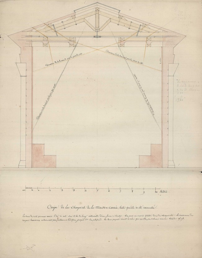 Coupe de la charpente de la Maison carrée