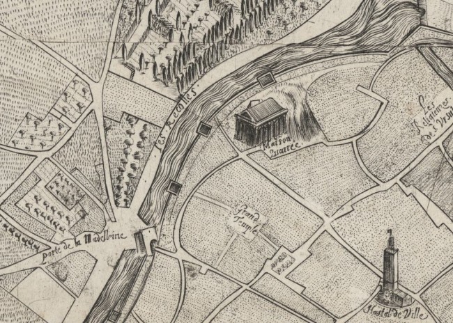 Plan de Nîmes  (détail) : vue de la Maison Carrée