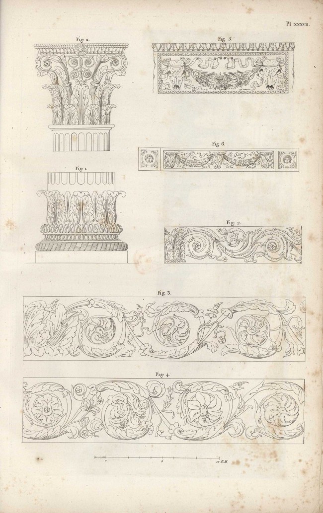 Dessin de la frise du derrière de la Maison-Carrée