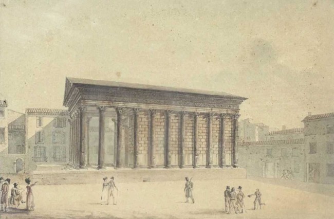 La Maison Carrée, aquarelle attribuée à Meunier