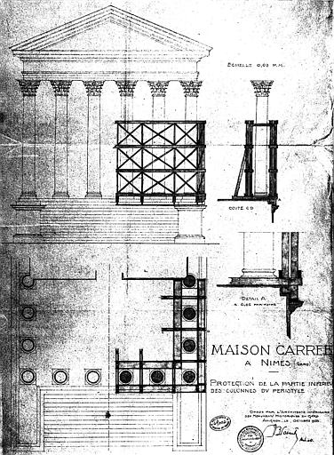 Protection de la partie inférieure des colonnes du péristyle